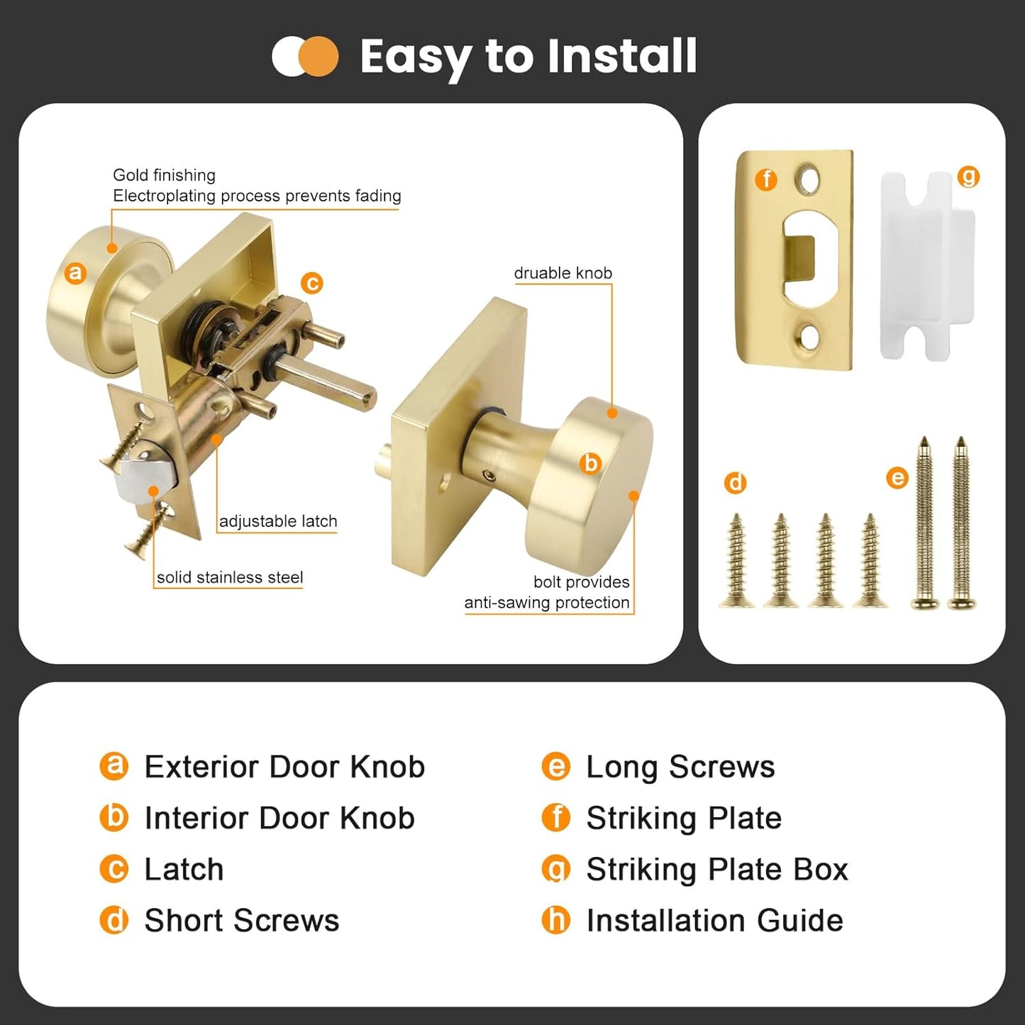 Passage Square Door Knobs for Closet, Hallway and Dining Room Doors
