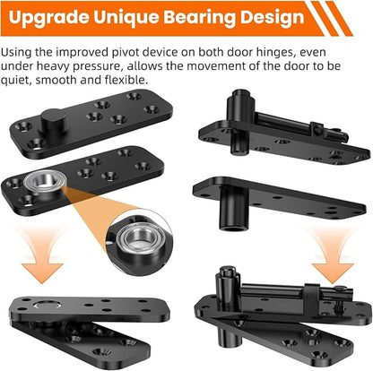 360° Concealed Pivot Hinge Set for Interior Wood Doors – Adjustable Top & Bottom Pivots with Ball Catch, Black