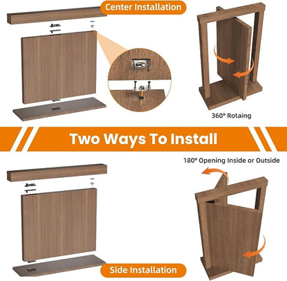 360° Concealed Pivot Hinge Set for Interior Wood Doors – Adjustable Top & Bottom Pivots with Ball Catch, Black