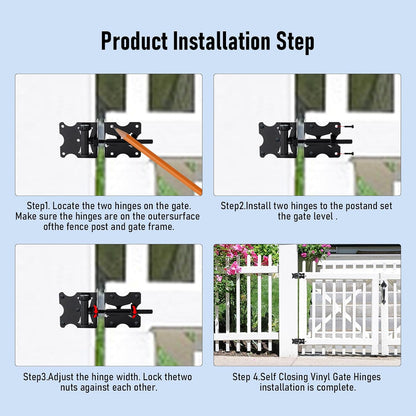 Harlow Self-Closing Door Hinges for Gates, Adjustable Black 2-Pack