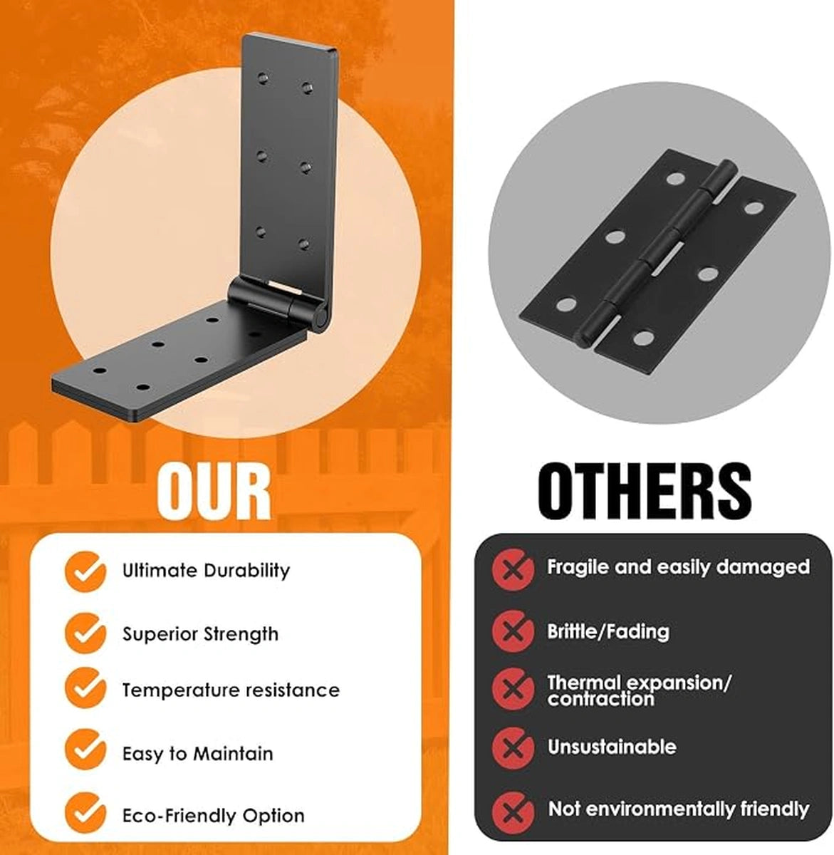 Heavy-Duty 270° Folding Gate Hinges for Wood Fences and Outdoor Doors, Black