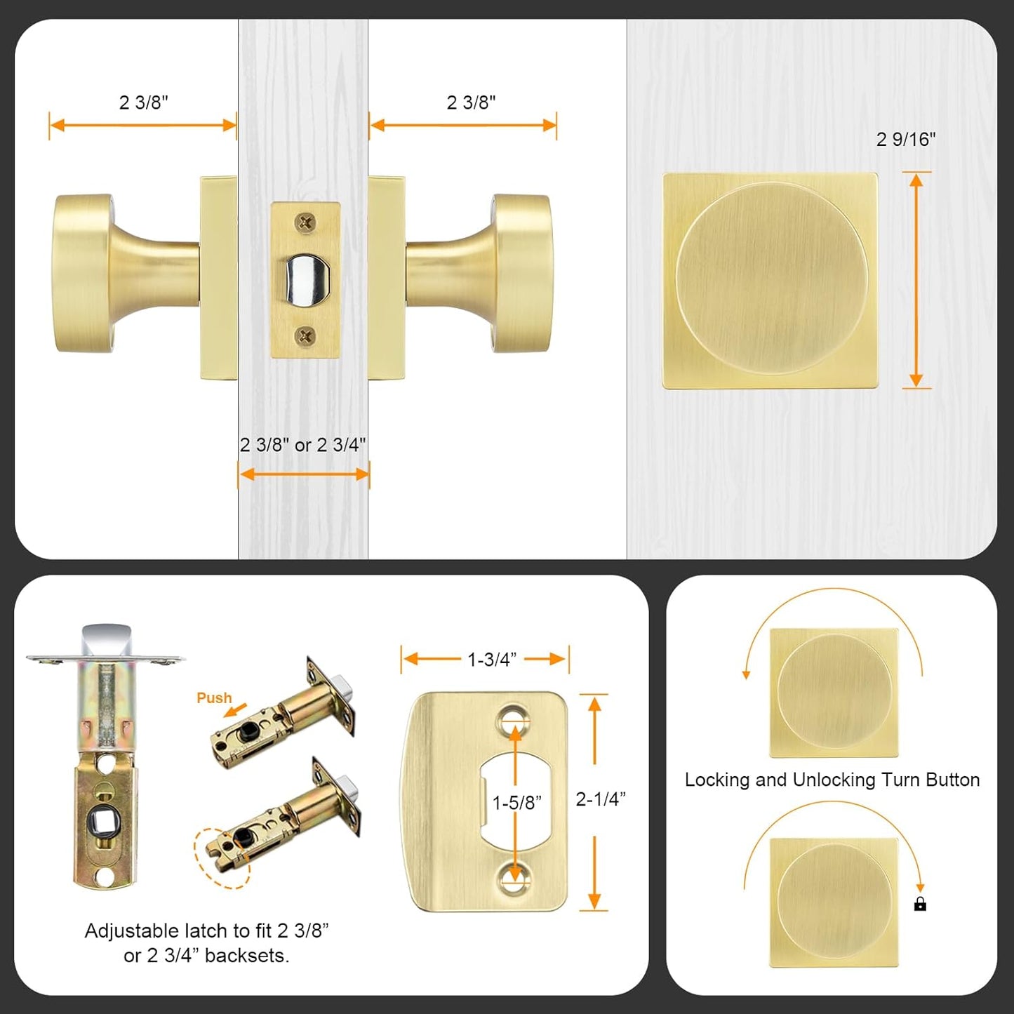 Passage Square Door Knobs for Closet, Hallway and Dining Room Doors