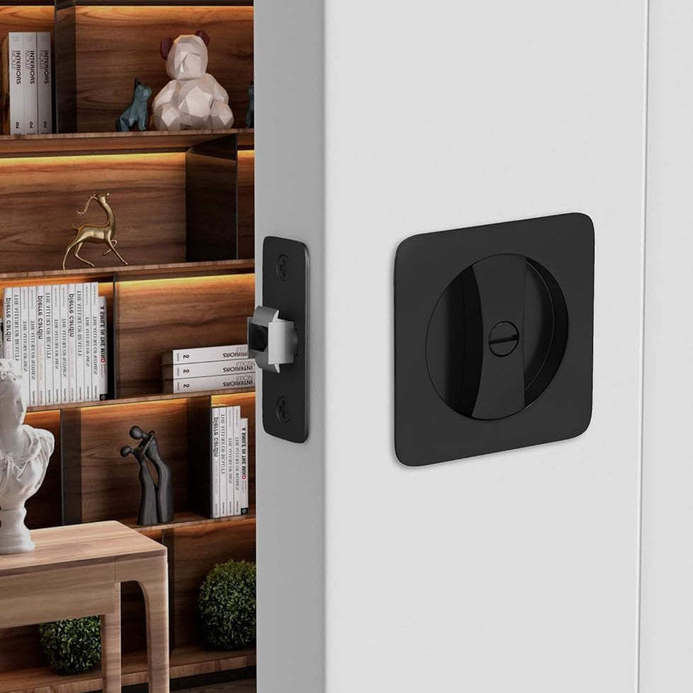 Matte Black Rounded Square Pocket Door Lock for Sliding Doors