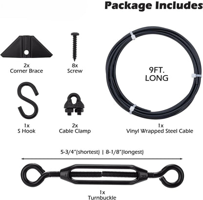 No-Sag Gate Kit with 9-Foot Adjustable Steel Cable for Wood Fence Gates