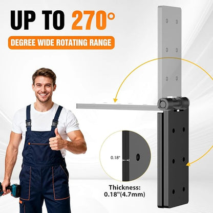 Heavy-Duty 270° Folding Gate Hinges for Wood Fences and Outdoor Doors, Black