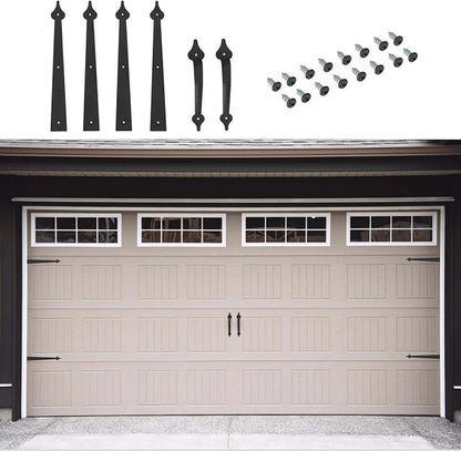 Faux Garage Door Hinge and Handle Kit, Black Spear Style