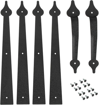 Faux Garage Door Hinge and Handle Kit, Black Spear Style