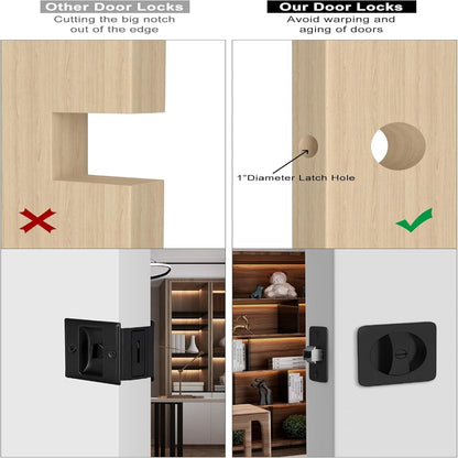 Matte Black Rounded Square Pocket Door Lock for Sliding Doors
