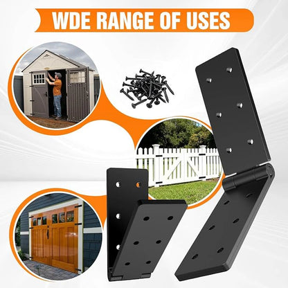 Heavy-Duty 270° Folding Gate Hinges for Wood Fences and Outdoor Doors, Black