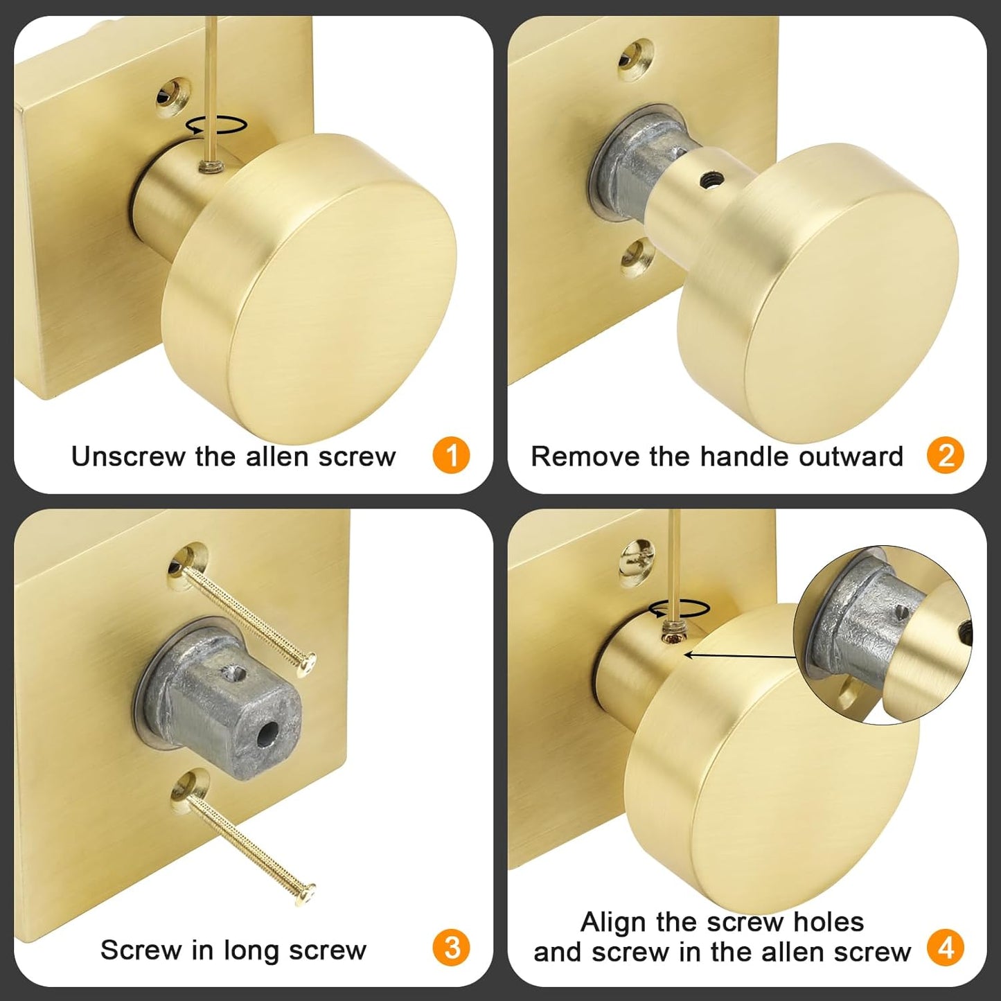 Passage Square Door Knobs for Closet, Hallway and Dining Room Doors
