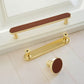 Leather Inset Cabinet Pull Handles and Knobs, Gold / Brown