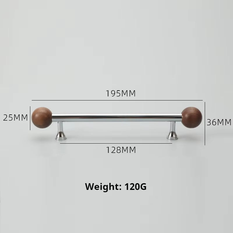 Chrome-Plated Brass and Walnut Cabinet Pulls and Knobs