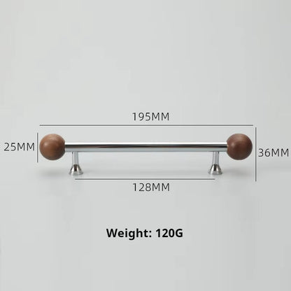 Chrome-Plated Brass and Walnut Cabinet Pulls and Knobs