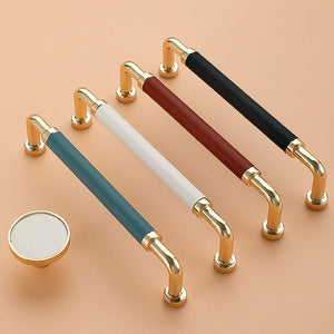 Leather Wrapped Brass Cabinet Pulls and Knobs