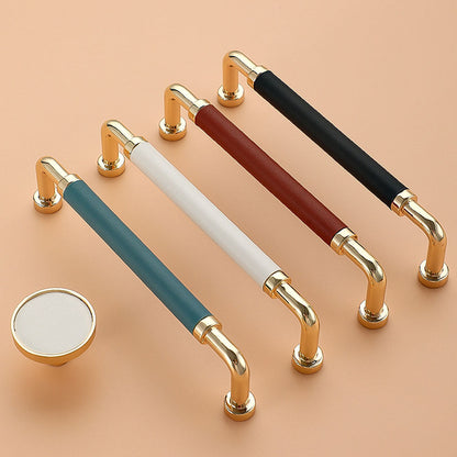 Leather Wrapped Brass Cabinet Pulls and Knobs