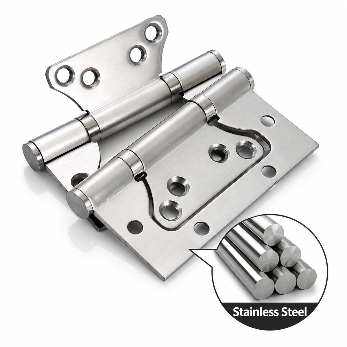 304 Stainless Steel No-Mortise Flush Door Hinges, 4-Inch & 5-Inch