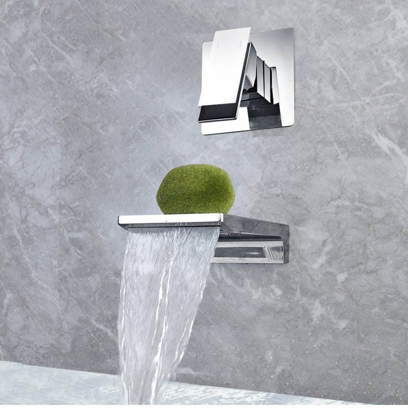 Lucento Minimalist Wall-Mounted Waterfall Bathroom Sink Faucet
