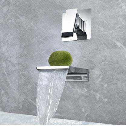 Lucento Minimalist Wall-Mounted Waterfall Bathroom Sink Faucet
