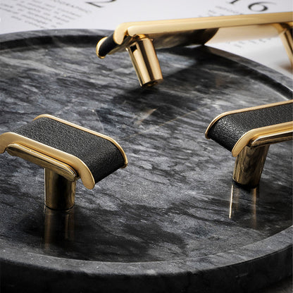 Leather Pattern Cabinet Pulls and Knob in Black / Gold