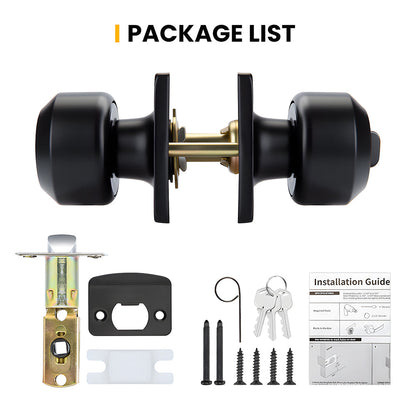 Matte Black Round Privacy Door Knob for Bedroom and Bathroom Doors