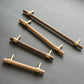 Walnut and Beech Wood Cabinet Pulls with Brass Bases