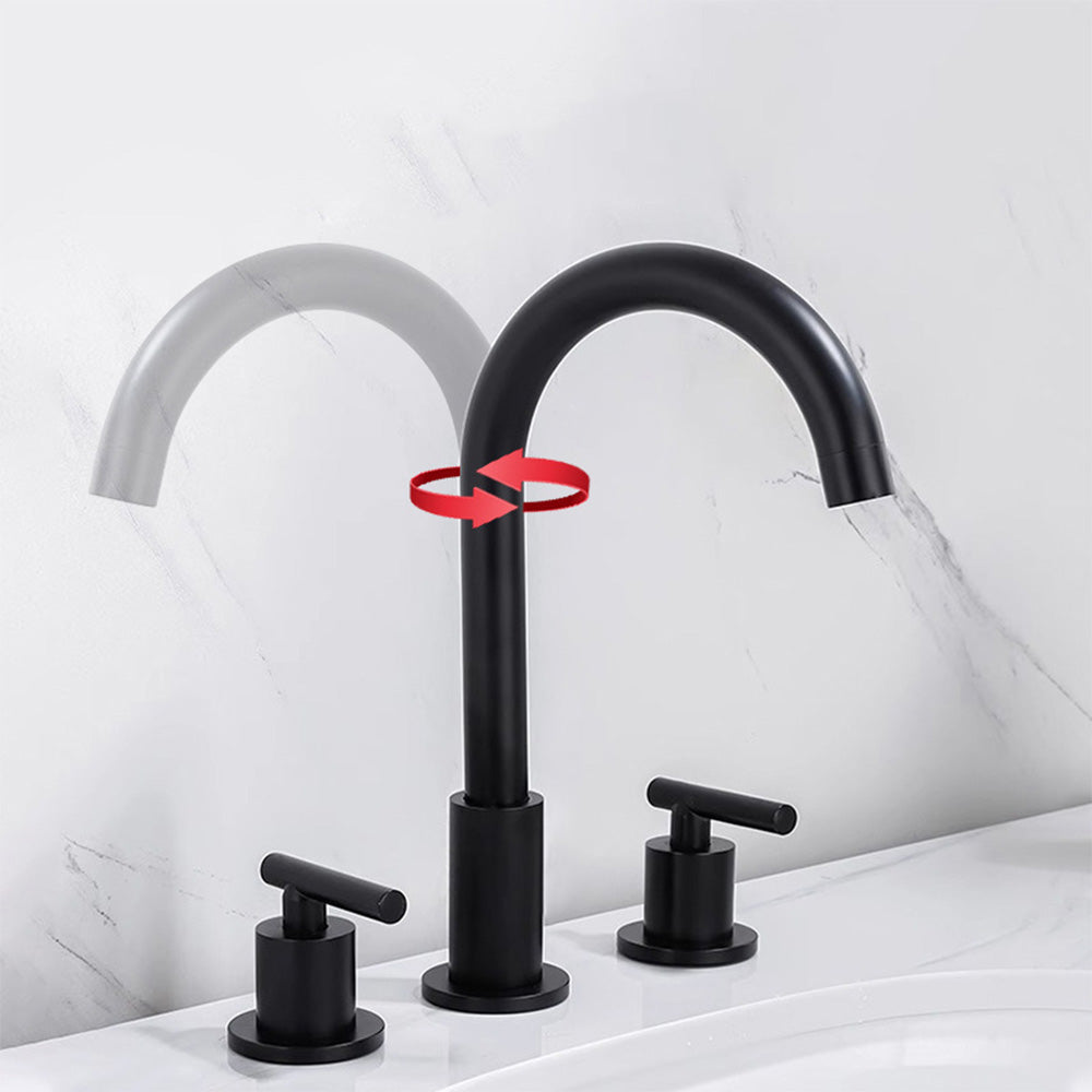 Tivora Minimalist Gooseneck Two-Handle 3-Hole Widespread Bathroom Sink Faucet
