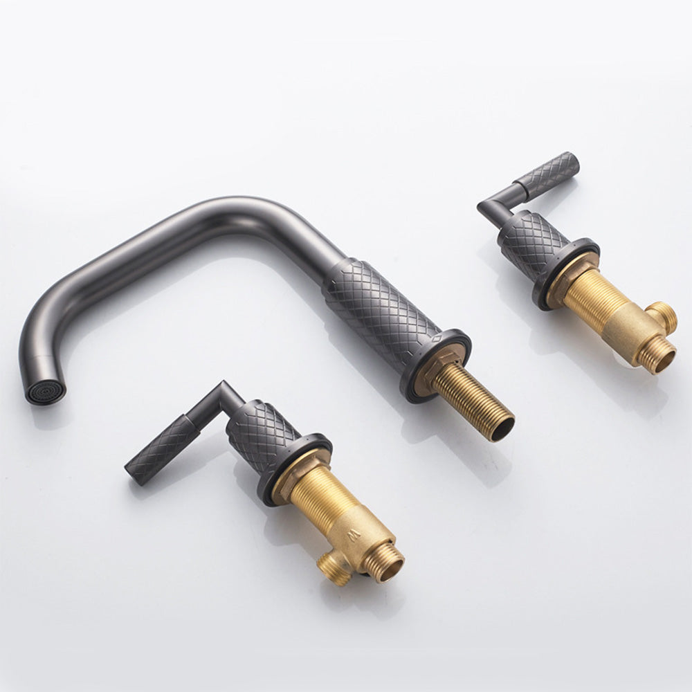 Art Deco Textured Two-Handle 3-Hole Widespread Bathroom Sink Faucet