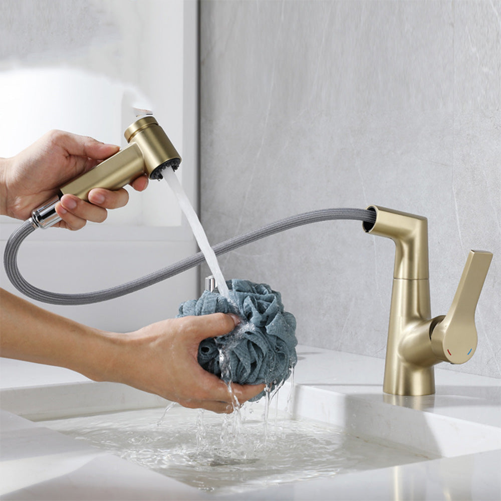 Valenza Modern Height-Adjustable Pull-Out Bathroom Sink Faucet with Dual Spray Modes