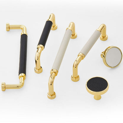 Polished Gold Leather Cabinet Pulls and Knobs