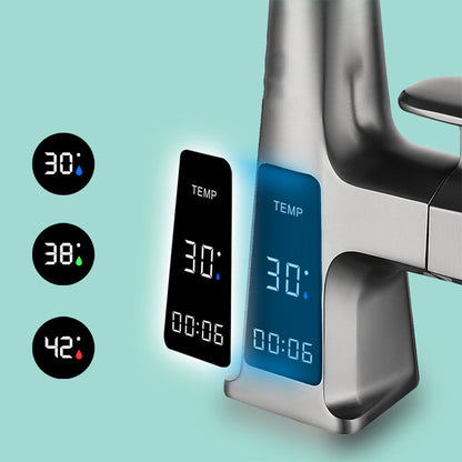 Pull-Out Digital Display Bathroom Sink Faucet With Dual Spray Modes