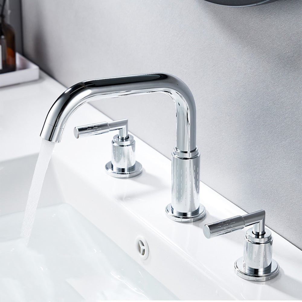 Dorvia Modern High-Arc Two-Handle 3-Hole Widespread Bathroom Sink Faucet with Textured Details