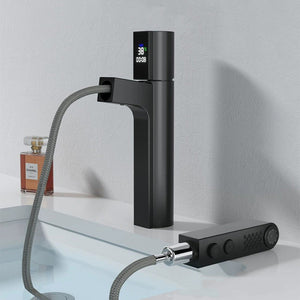 Smart Digital Display Single Hole Pull-out Bathroom Faucet