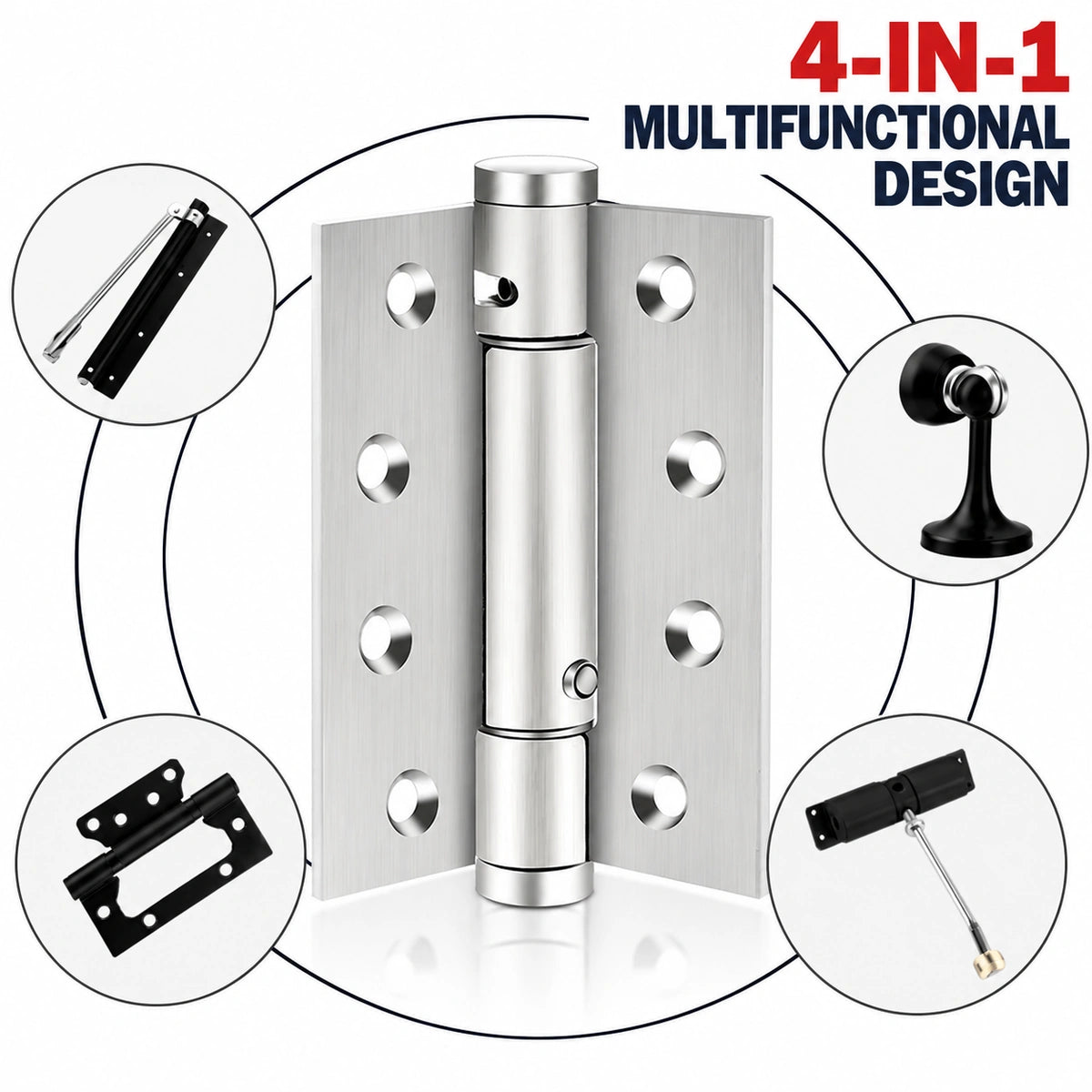 Adjustable Self-Closing Door Hinges with Hold-Open, 4-Inch & 5-Inch