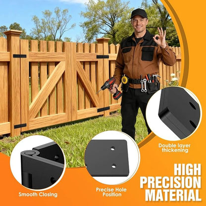 Heavy-Duty 270° Folding Gate Hinges for Wood Fences and Outdoor Doors, Black