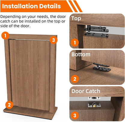360° Concealed Pivot Hinge Set for Interior Wood Doors – Adjustable Top & Bottom Pivots with Ball Catch, Black