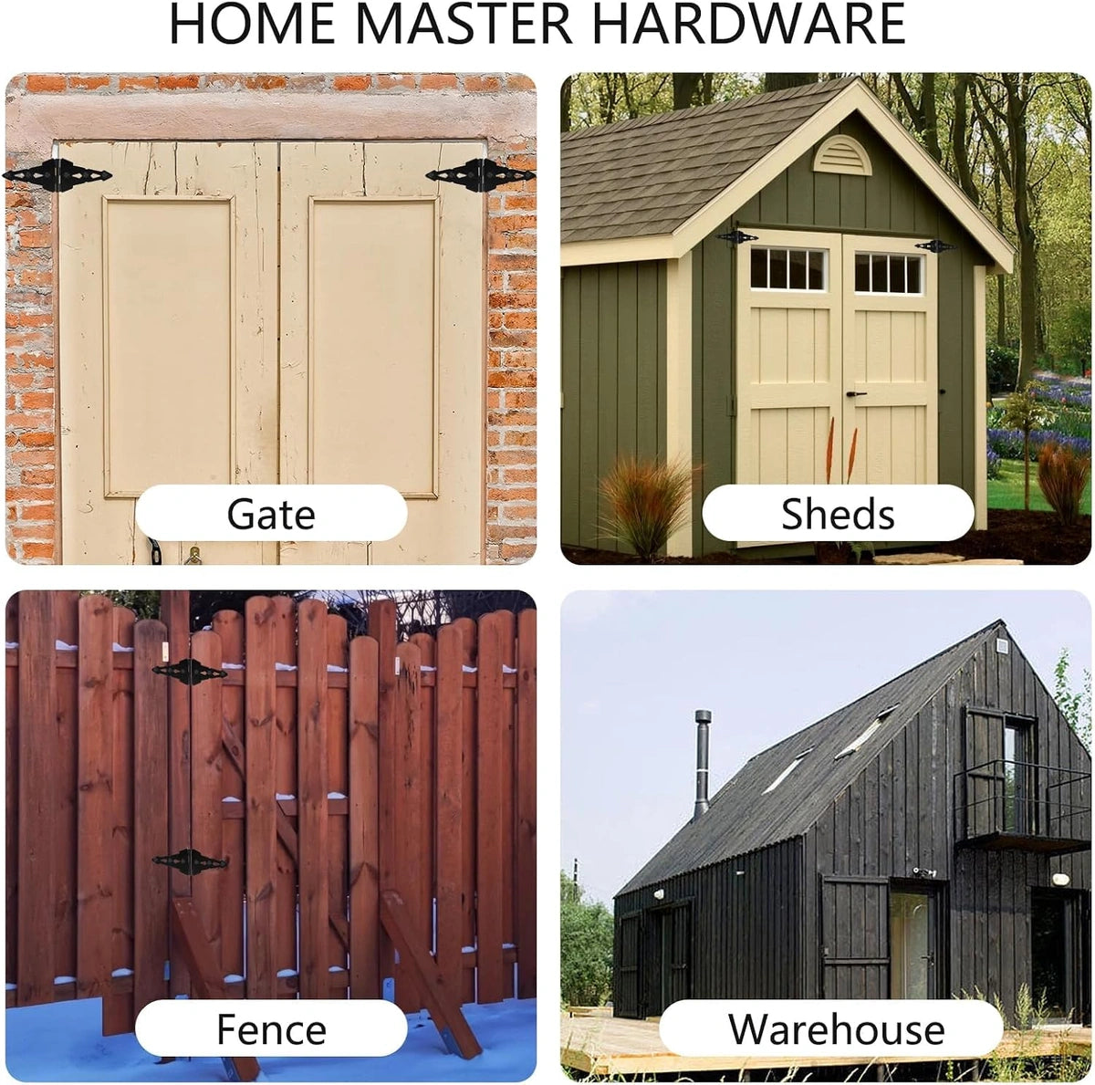 Heavy-Duty 8-Inch Black Strap Gate Hinges for Wood Gates