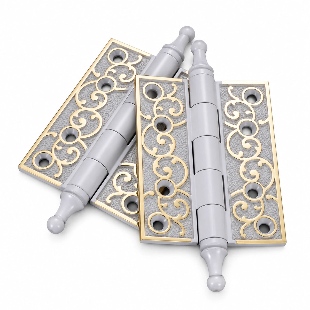 Aveline 4-Inch Decorative Door Hinges with Scrollwork, European Style