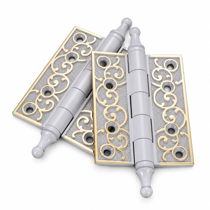 Aveline 4-Inch Decorative Door Hinges with Scrollwork, European Style