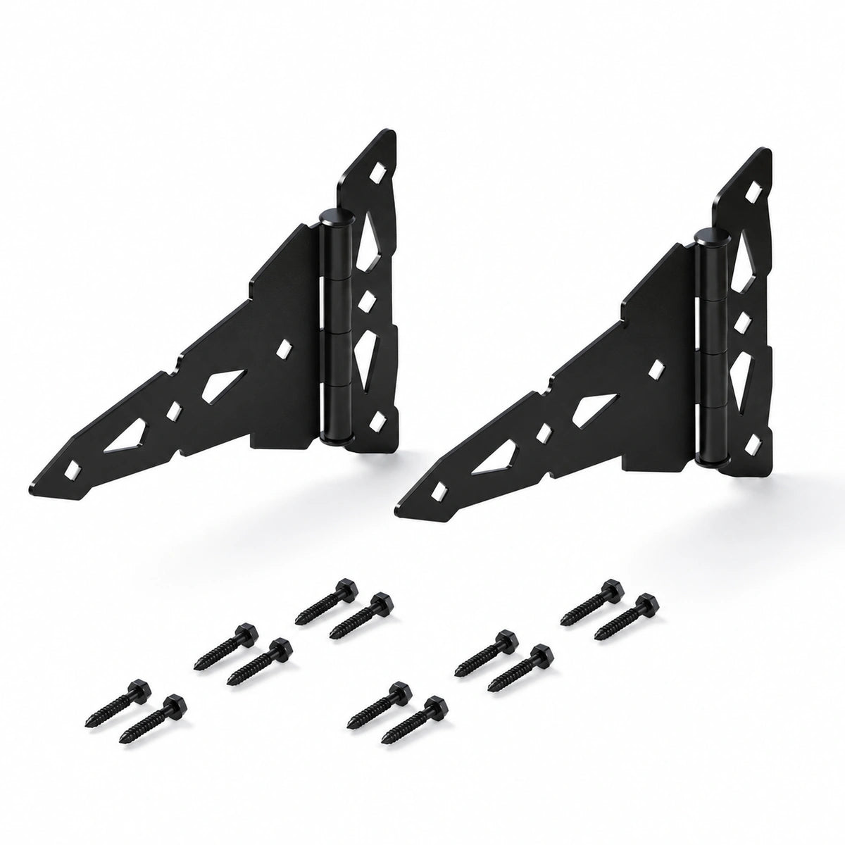 Heavy-Duty Decorative T-Strap Gate Hinges, 8-Inch and 10-Inch, Black