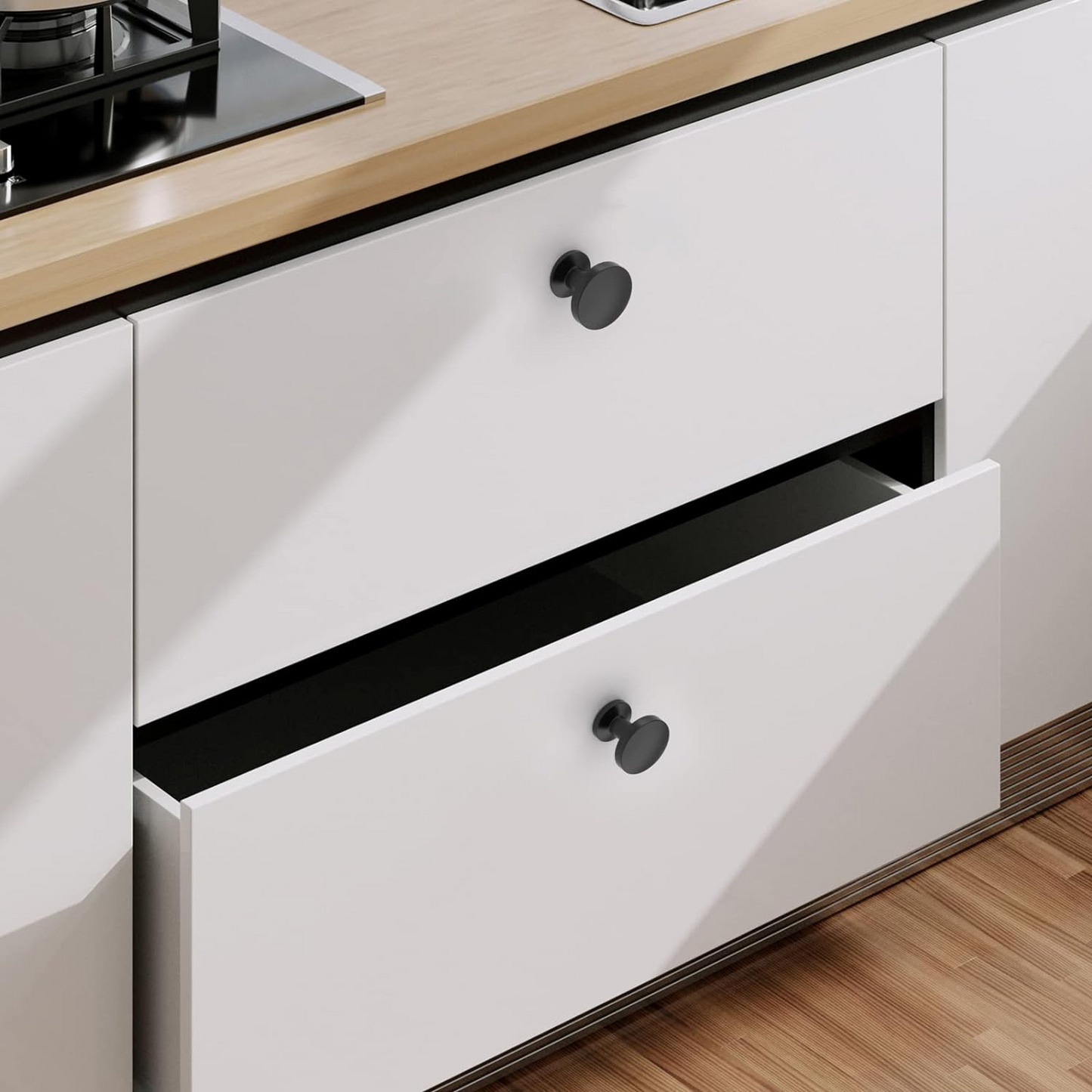Matte Black Zinc Alloy Round Cabinet Knobs for Kitchens
