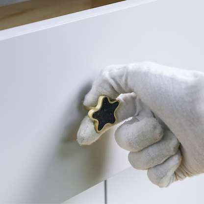 Star-Shaped Gold-Tone Drawer Knobs with Colored Insets
