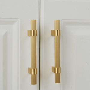 Gold Knurled Solid Brass Round Bar Cabinet Pulls with T-Bar Knob Option