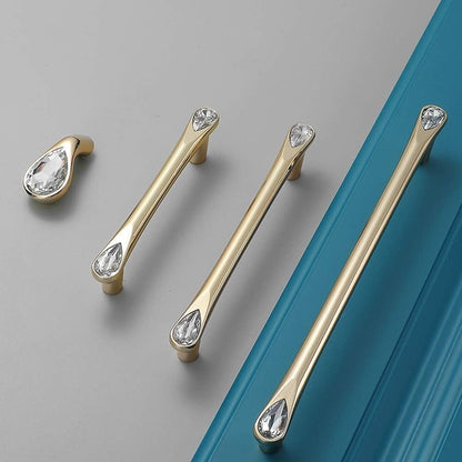 Faceted Crystal Glass Cabinet Pulls and Knobs in Gold