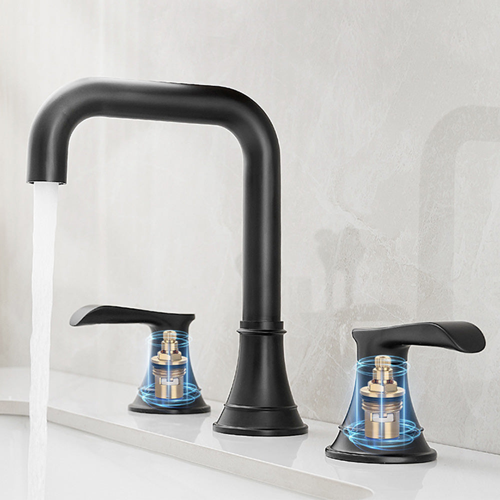 Smartis Modern 3 Hole Waterfall Bathroom Sink Faucet with Dual Handles