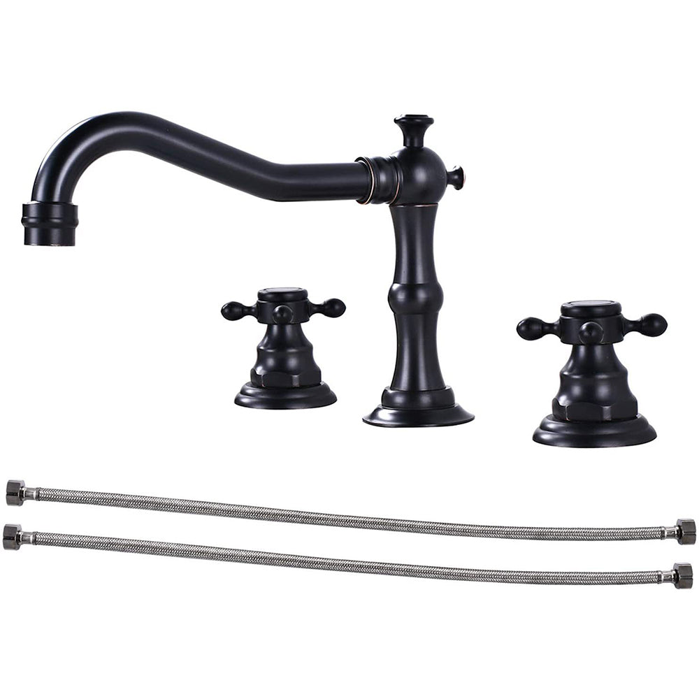 Brassivo Antique Dual Cross Handle 3-Hole Widespread Bathroom Sink Faucet