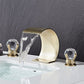 Crystal Handle Brass Curved Bathroom Faucet For 3 Hole Sink