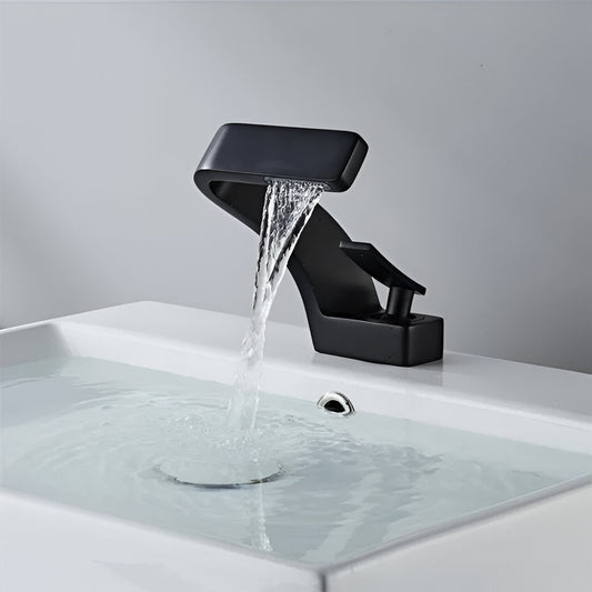 Sereno Waterfall Single Lever Brass Bathroom Sink Faucet, Single Hole Basin Faucet