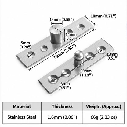 Stainless Steel 360° Pivot Door Hinges, Top and Bottom Mount