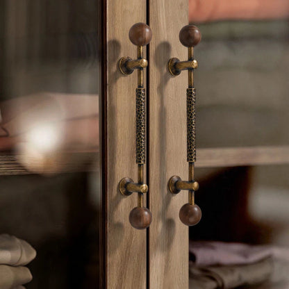 Knurled Walnut and Brass Cabinet Pulls for Wardrobes