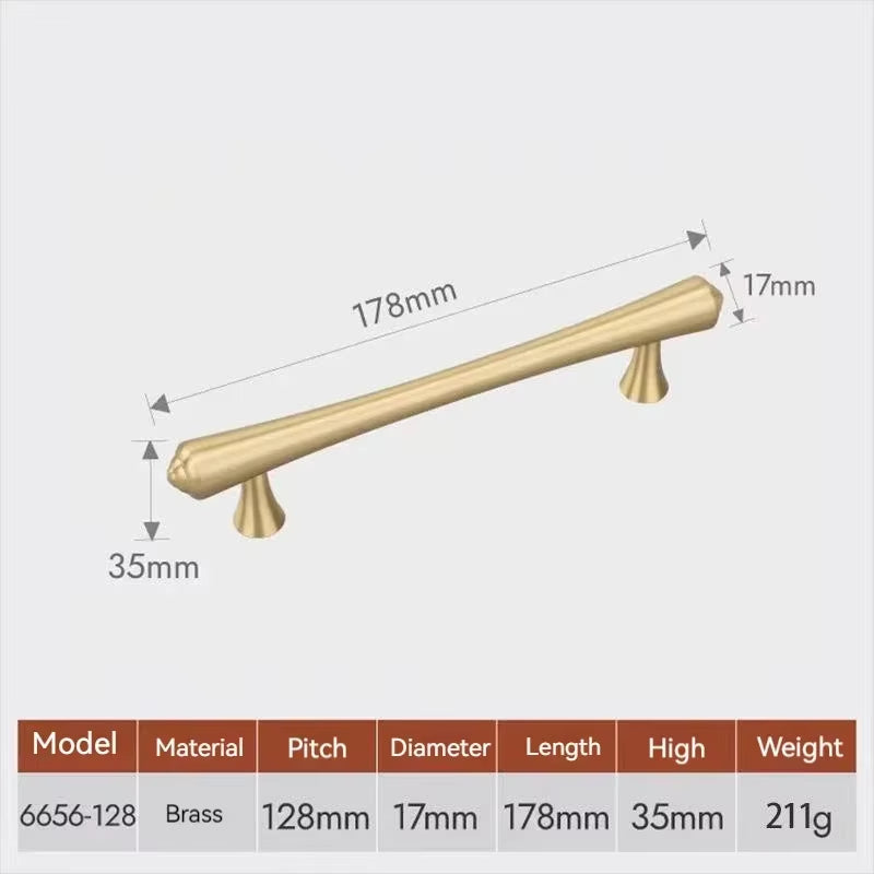 Gold Brass Cabinet Pulls and T-Knob with Flared Ends